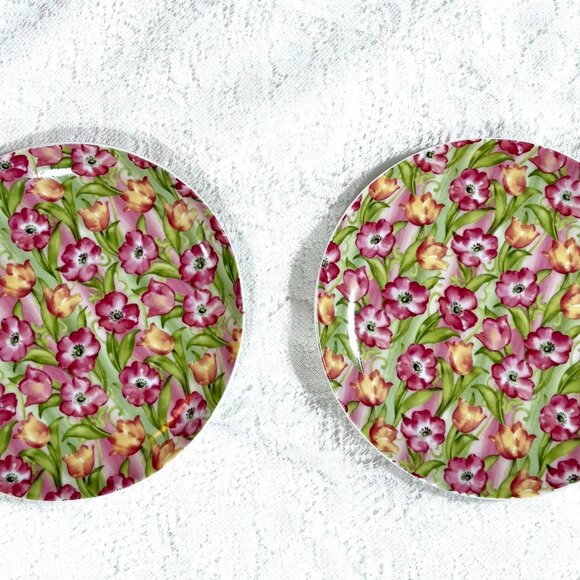 Springfield England All Flower Salad Plate - Set of 2, Chintz Style, Pink Backgr - Picture 1 of 5